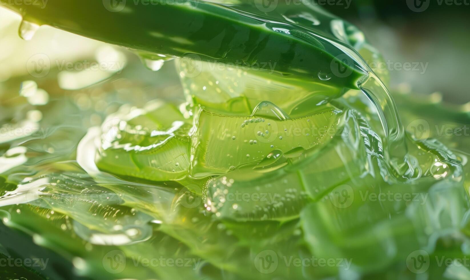 Close-up of aloe vera gel being extracted and blended with botanical oils and essences photo