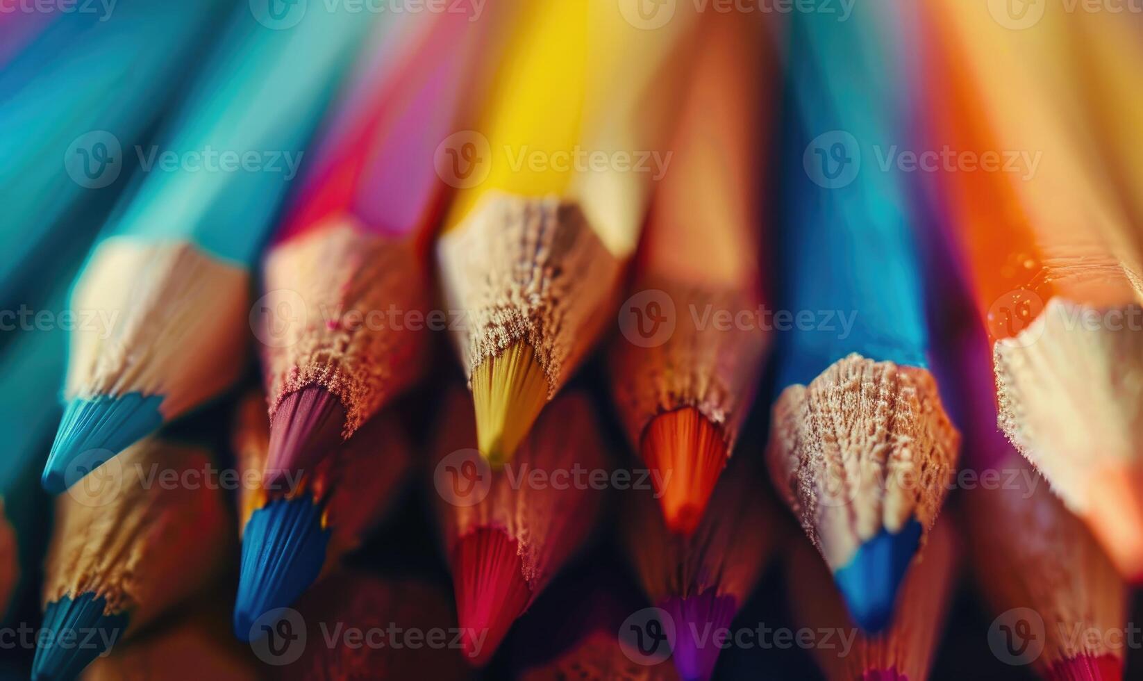 Close-up of a bunch of colored pencils, abstract background with colored pencils macro view photo