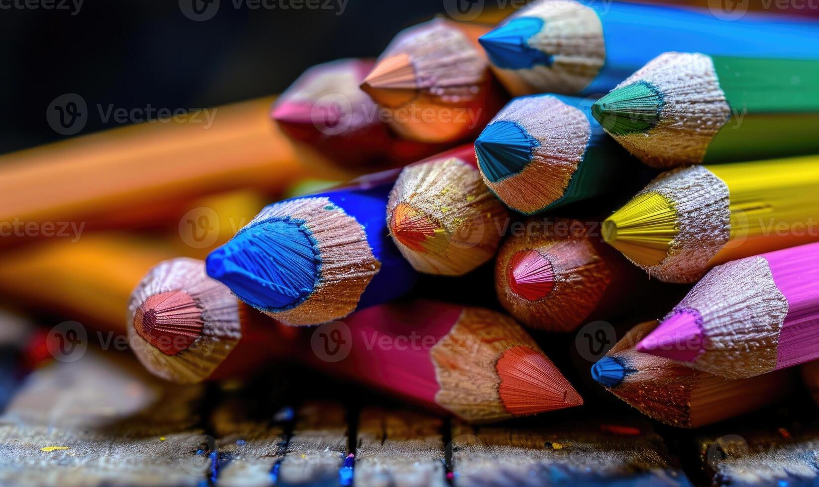 Close-up of a bunch of colored pencils, abstract background with colored pencils macro view photo