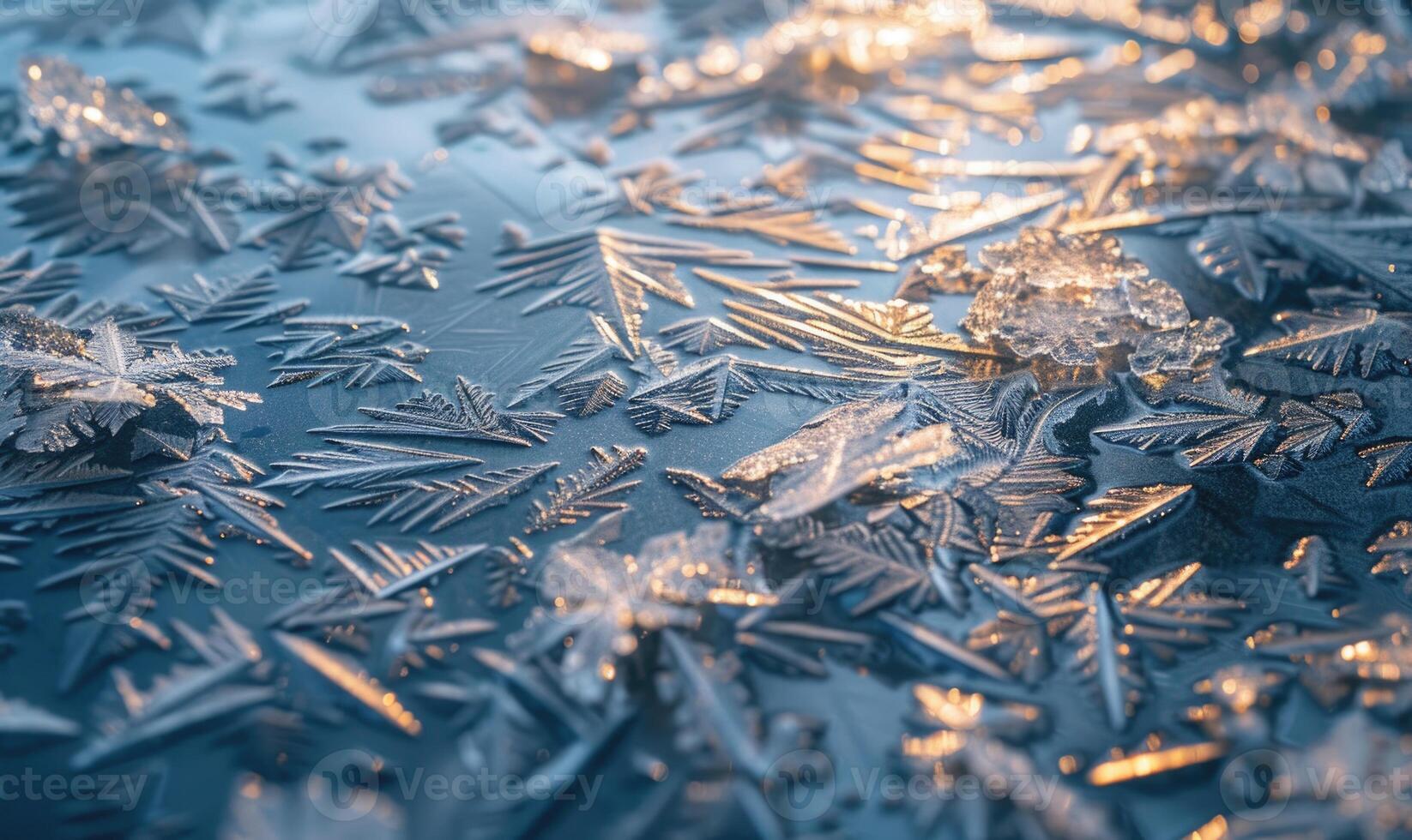 Close-up of icy patterns forming on the surface of a frozen lake photo