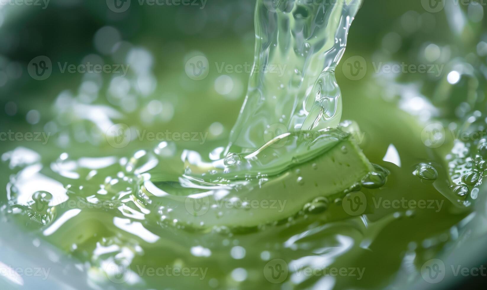Close-up of aloe vera gel being extracted and blended with botanical oils and essences photo