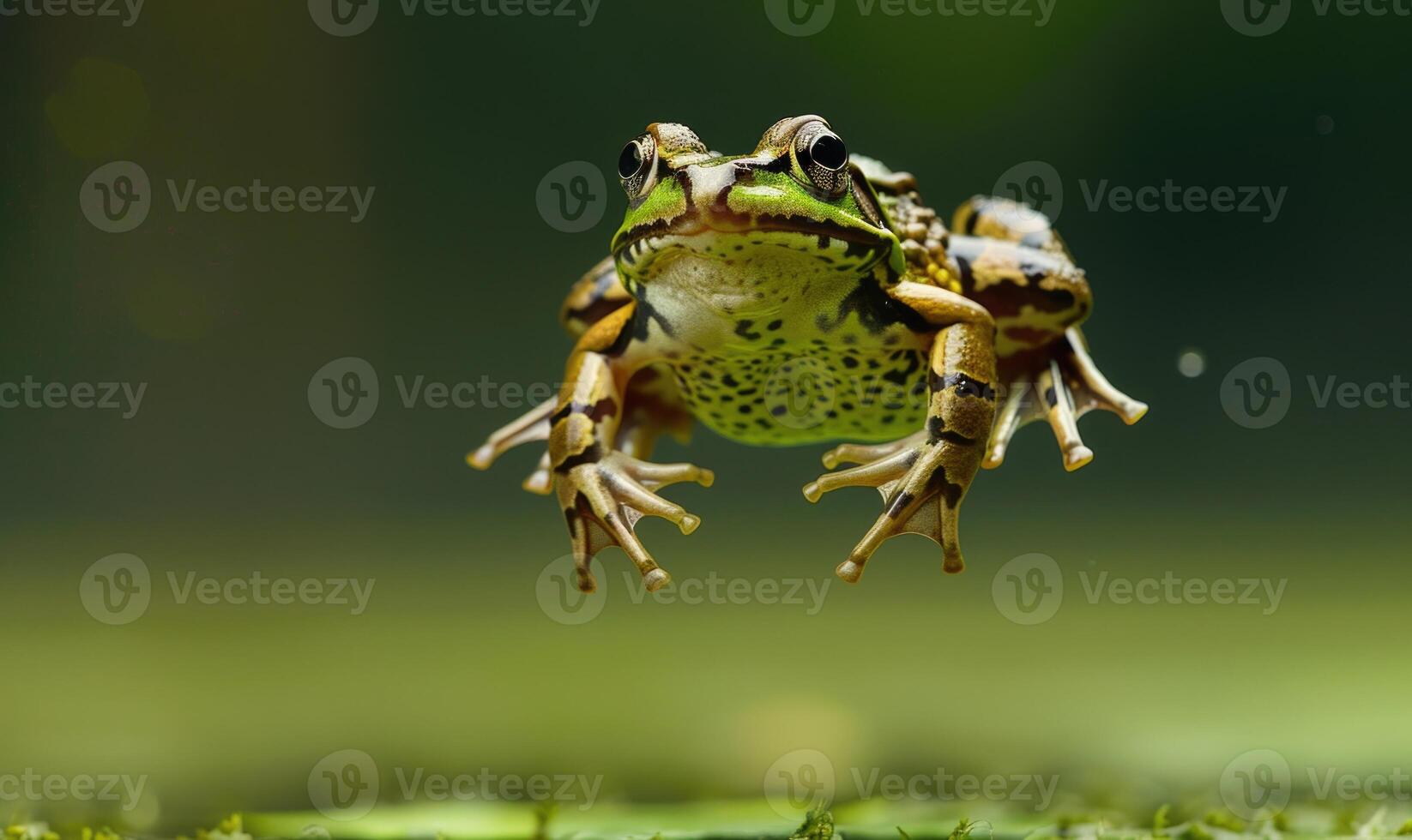 Close-up of Rana arvalis in mid-jump photo