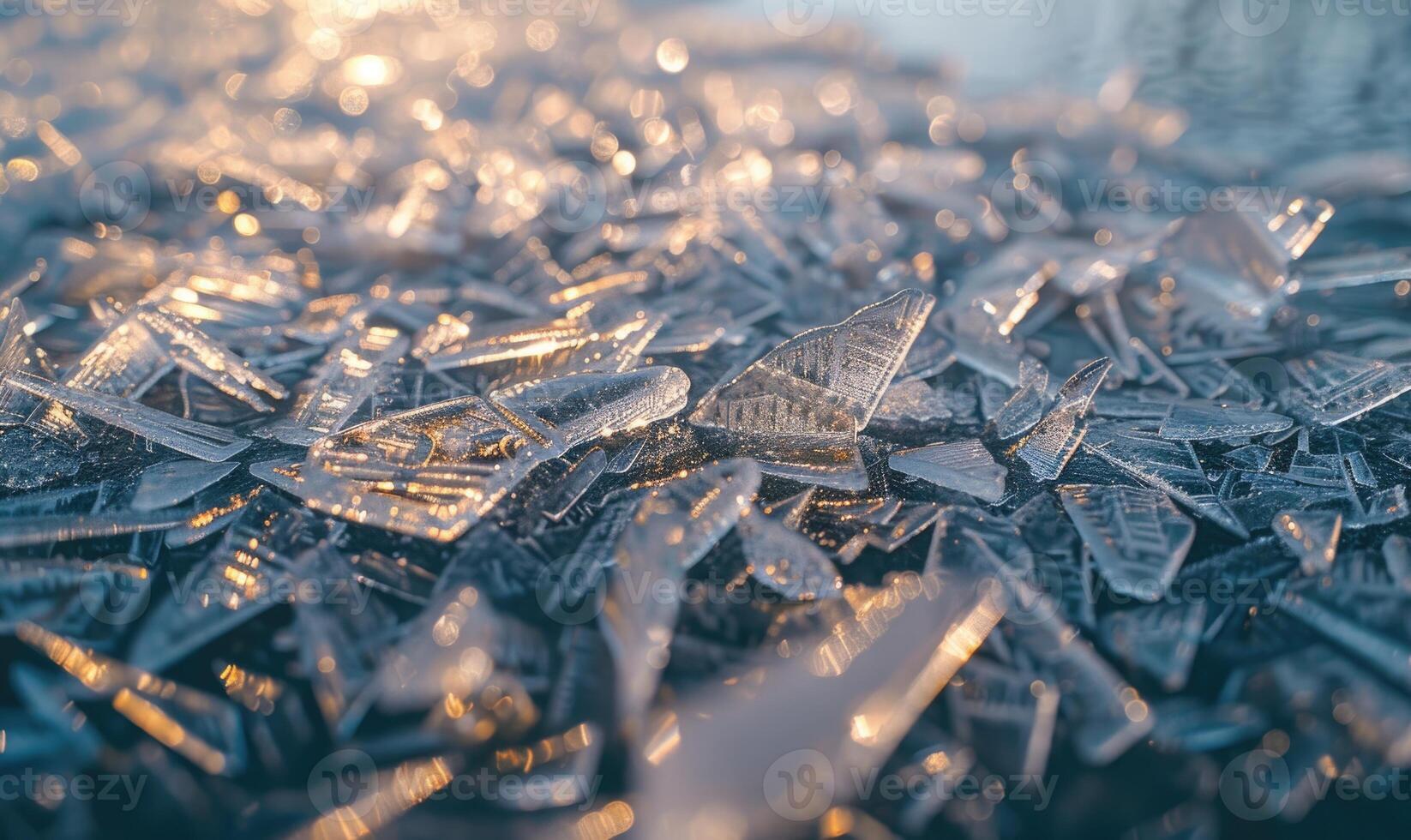 Close-up of intricate ice formations on the surface of a frozen lake photo