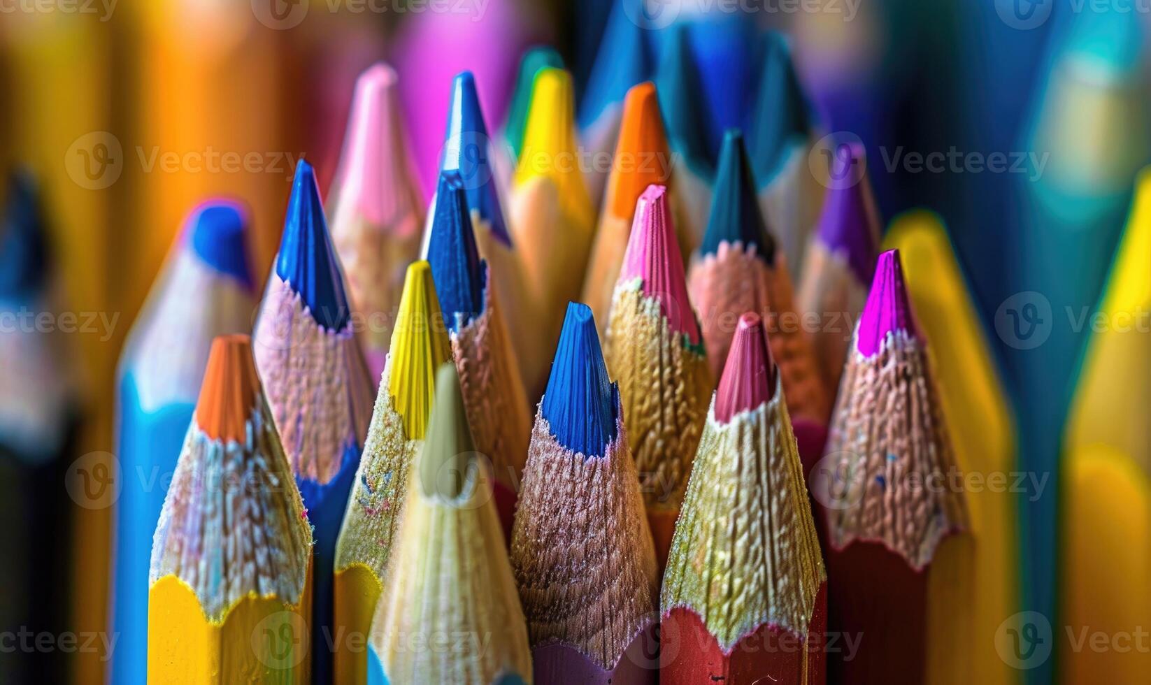 Close-up of a bunch of colored pencils, abstract background with colored pencils macro view photo