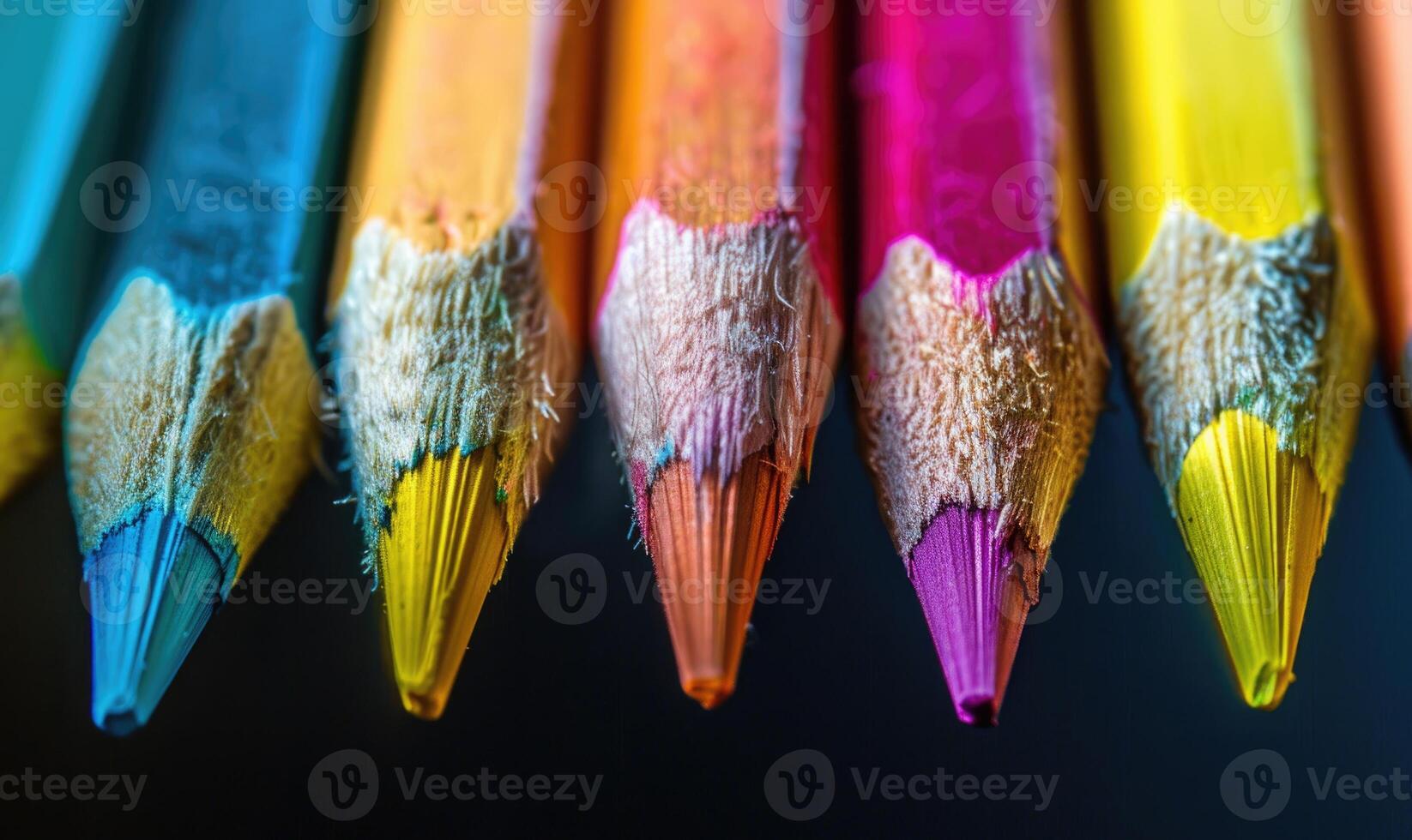 Close-up of a bunch of colored pencils, abstract background with colored pencils macro view photo