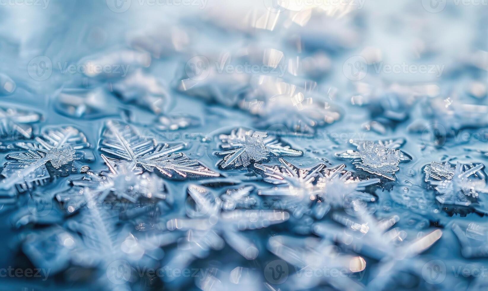 Close-up of icy patterns forming on the surface of a frozen lake photo