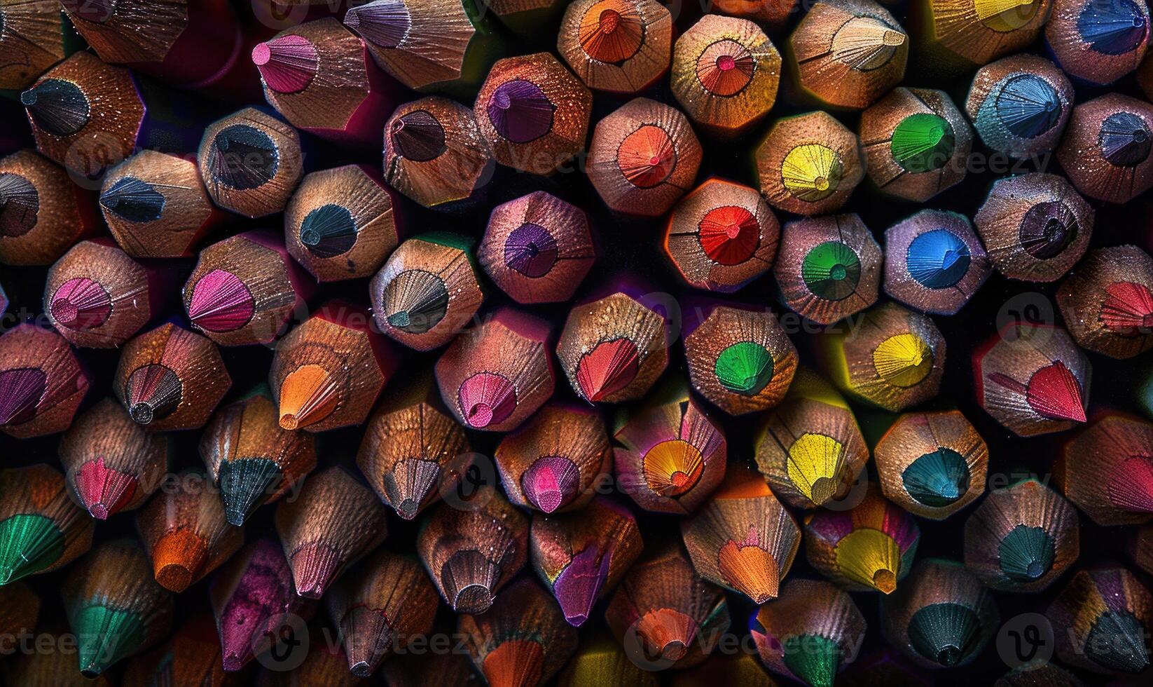 Close-up of a bunch of colored pencils, abstract background with colored pencils macro view photo