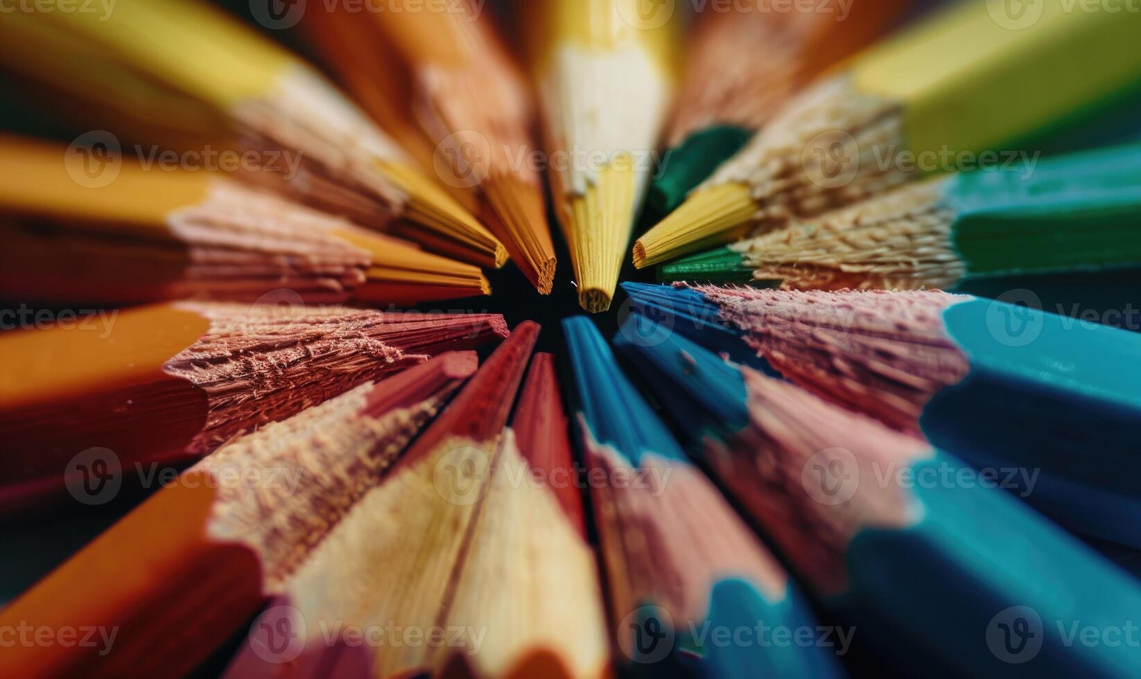 Close-up of a bunch of colored pencils, abstract background with colored pencils macro view photo