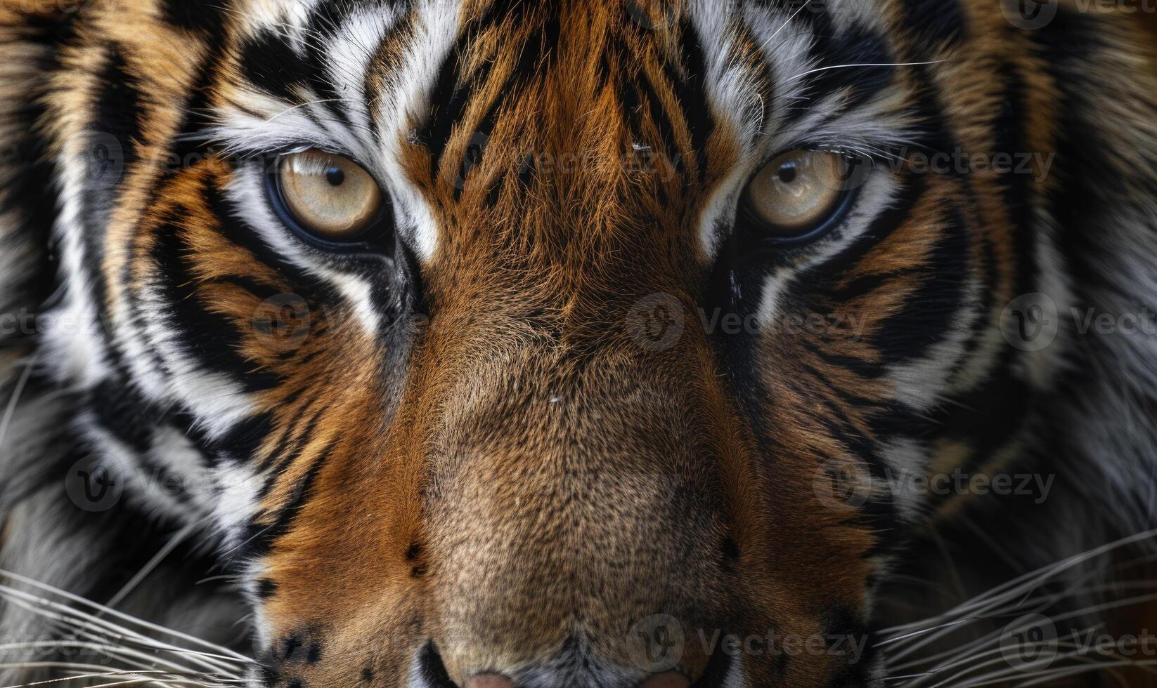 Close-up of a Siberian tiger's face under studio lights photo