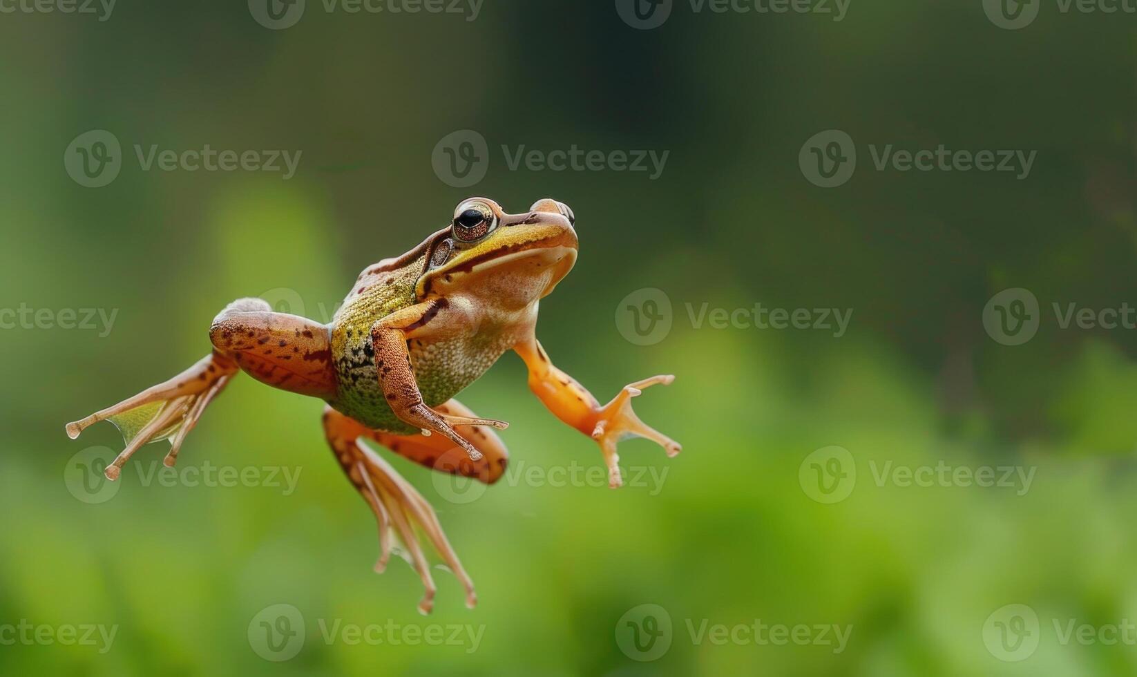 de cerca de rana arvalís en salto medio foto