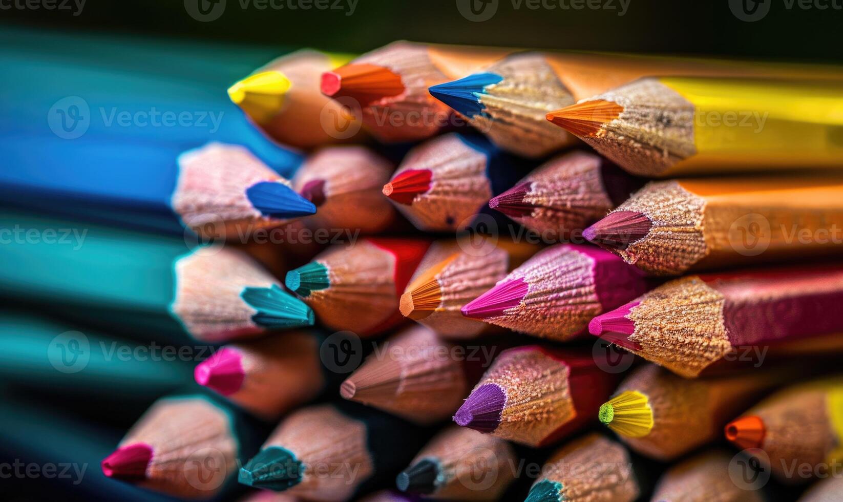 Close-up of a bunch of colored pencils, abstract background with colored pencils macro view photo