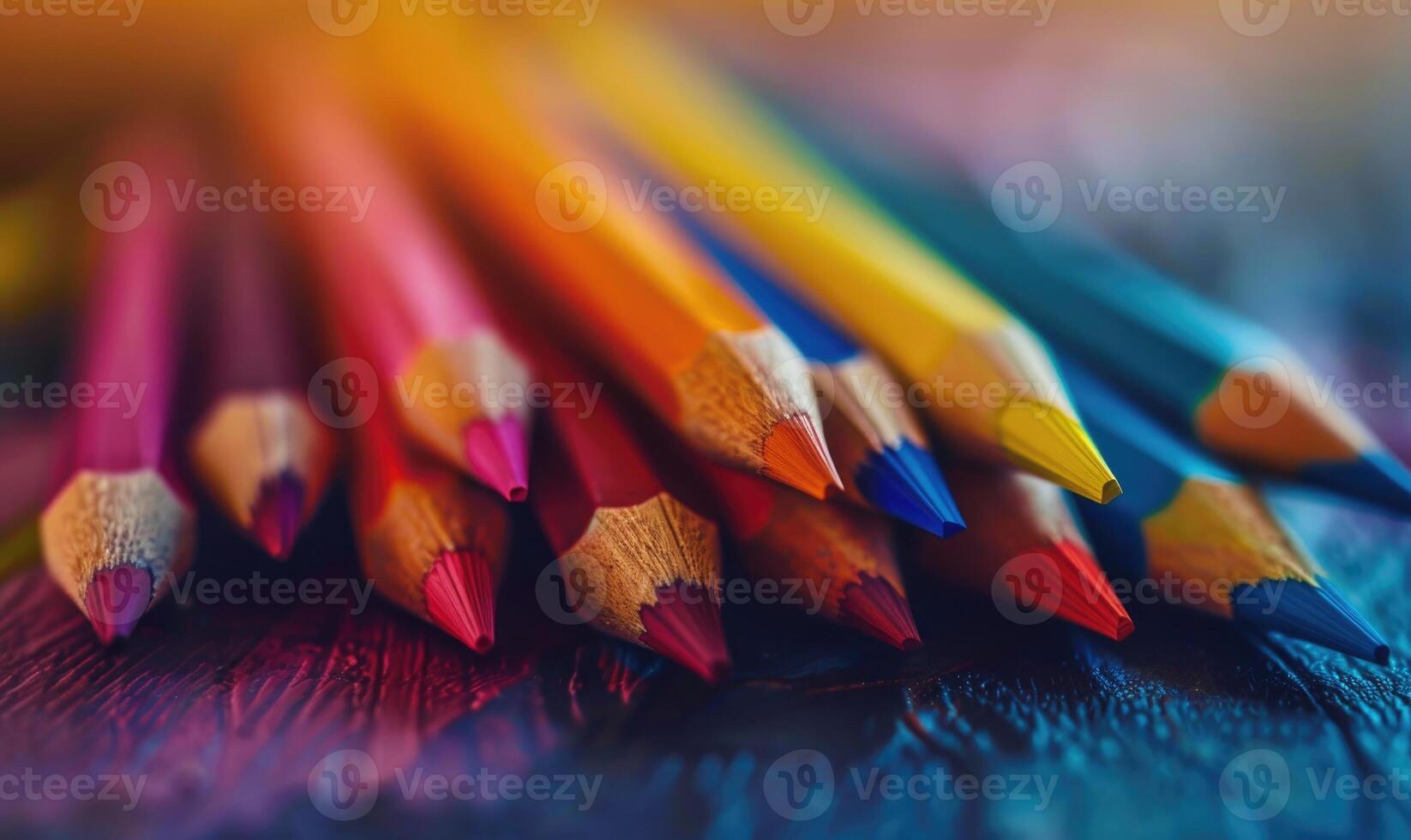 Colored pencils casting shadows on a textured surface photo