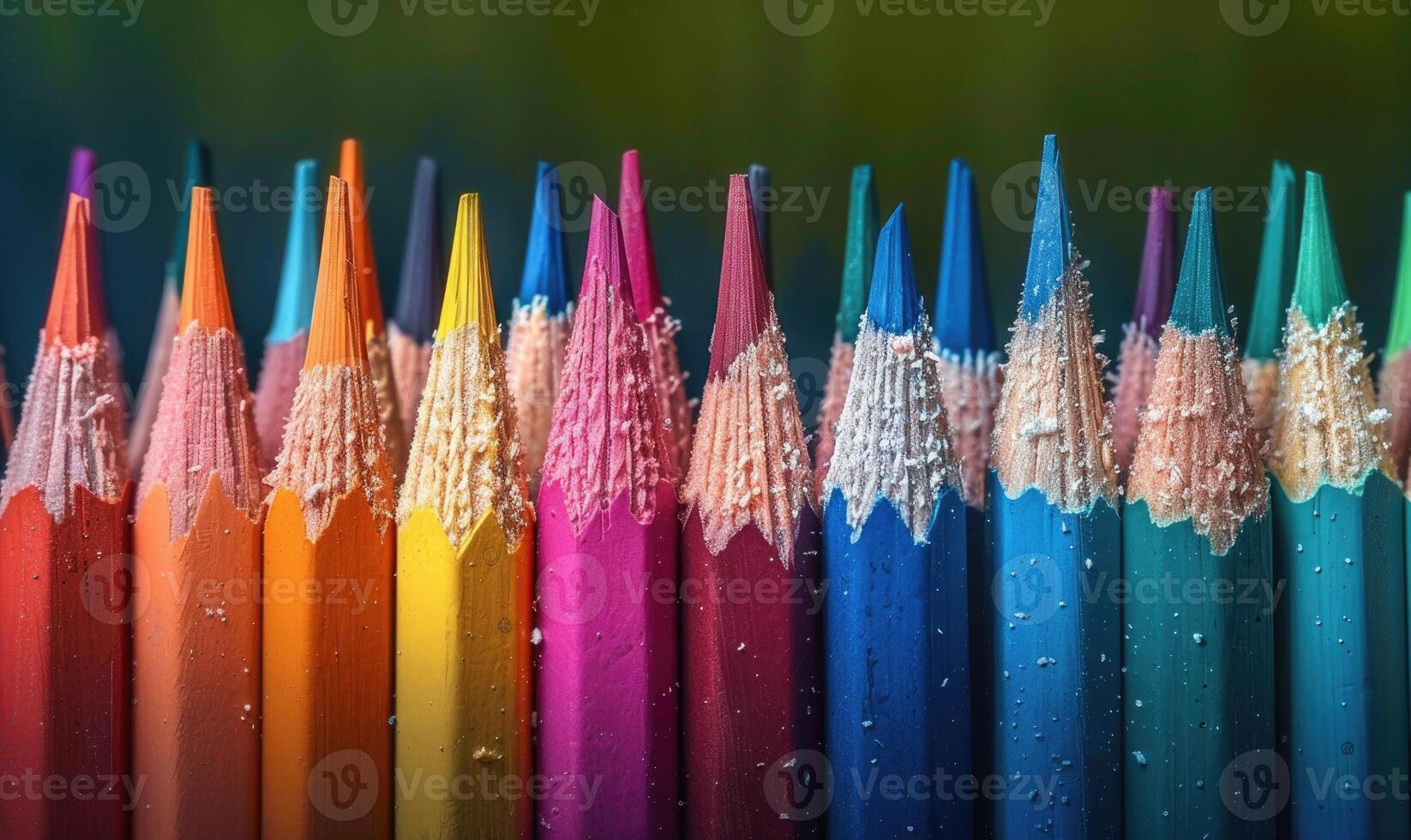 Colored pencils arranged neatly in a row photo