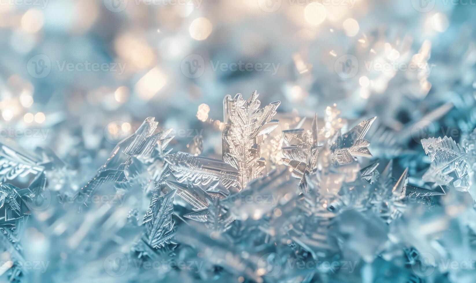 Close-up of intricate ice formations on the surface of a frozen lake photo
