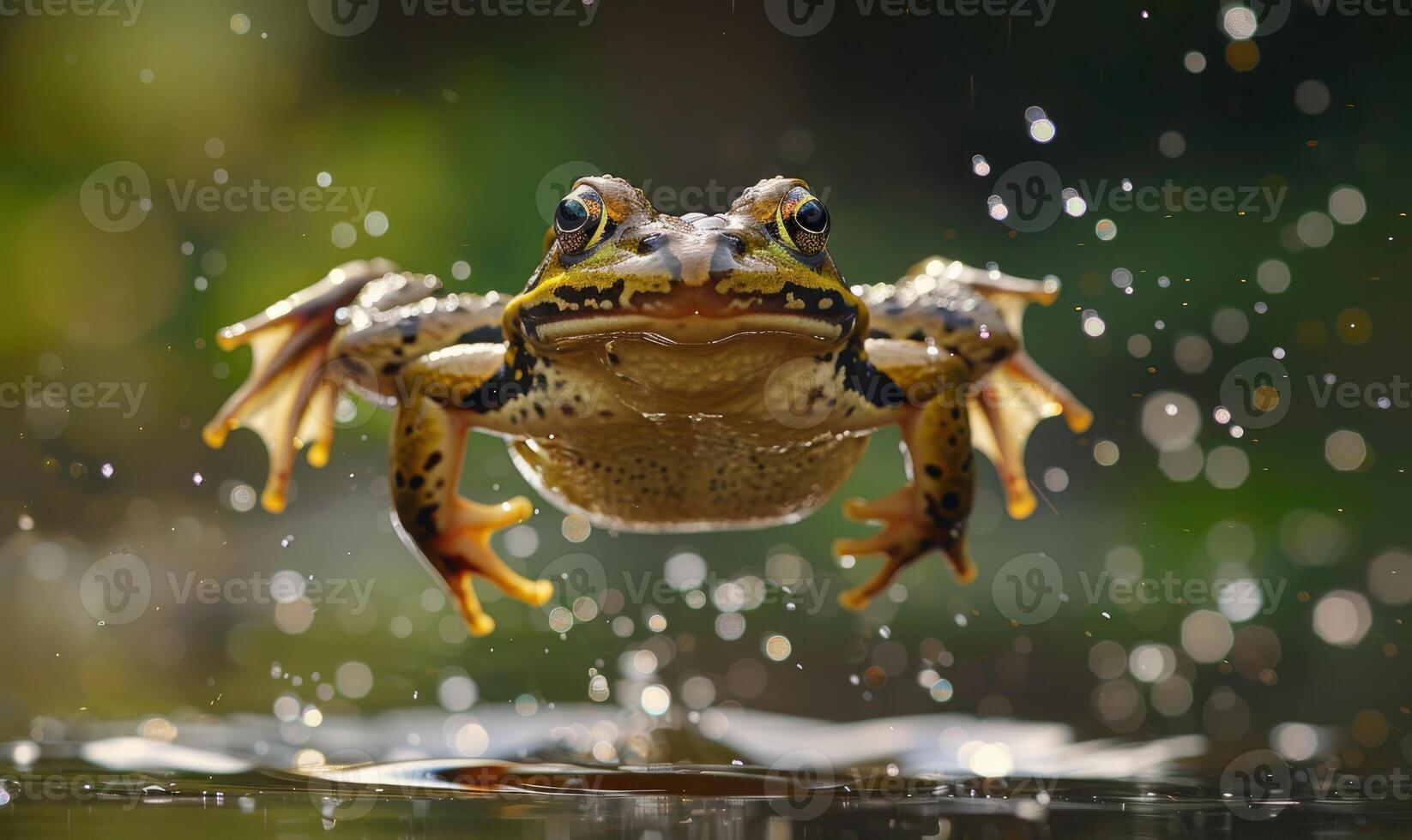 Close-up of Rana arvalis in mid-jump photo