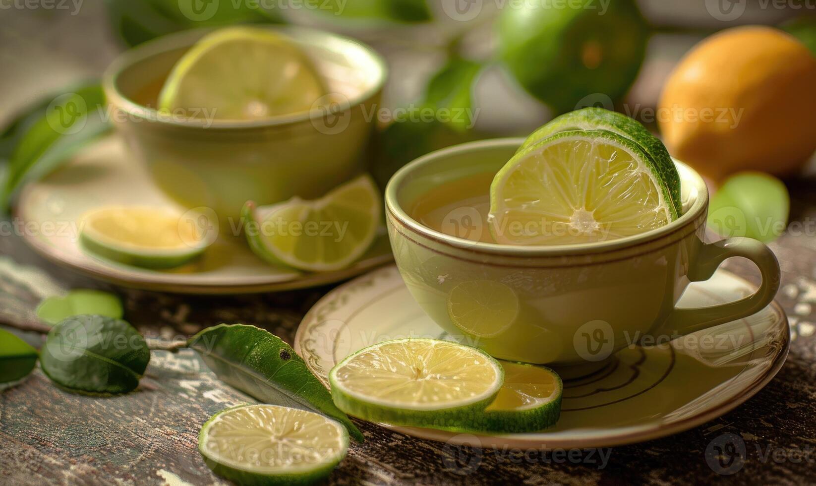 Bergamot tea with fresh lime slices photo