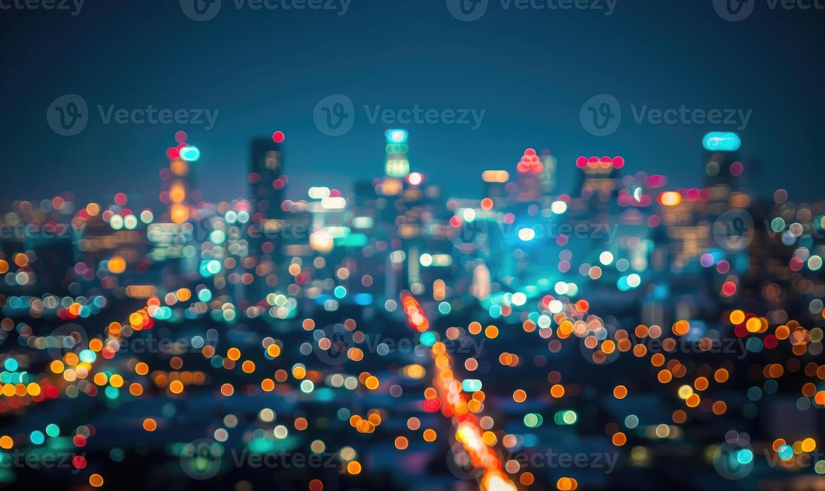 Bokeh lights creating an ethereal backdrop for a nighttime cityscape photo