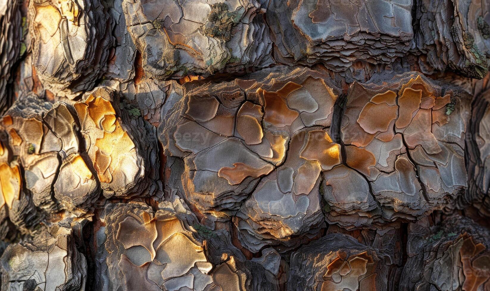 Close-up of pine bark with intricate patterns and textures photo