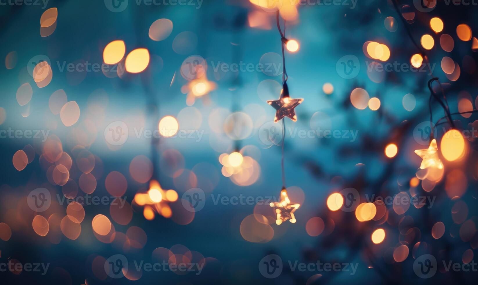 Bokeh lights twinkling like stars in a clear night sky, abstract background photo