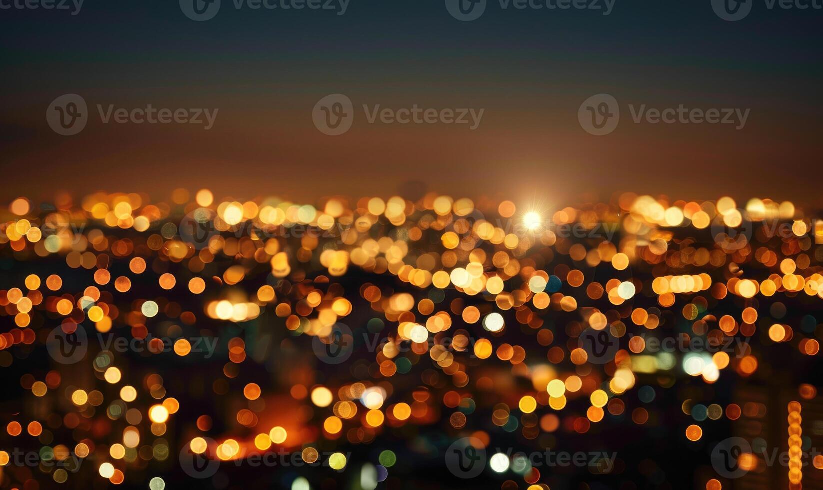 Bokeh lights creating an ethereal backdrop for a nighttime cityscape photo