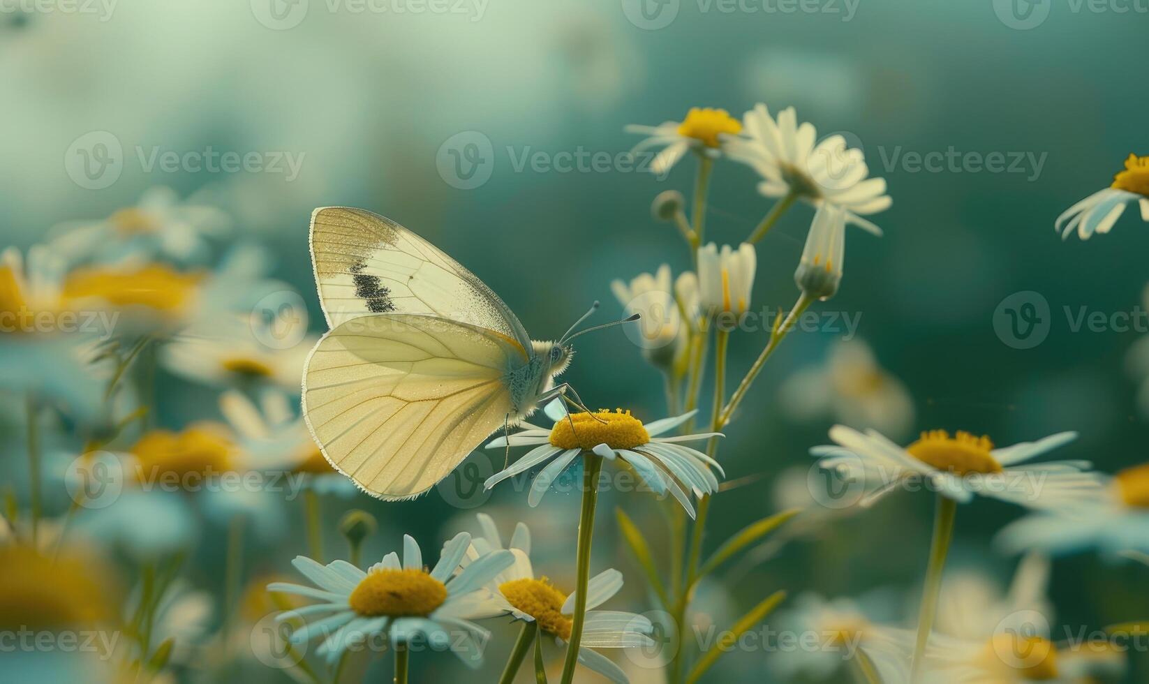 Butterfly amidst wildflowers, closeup view, selective focus, spring nature photo