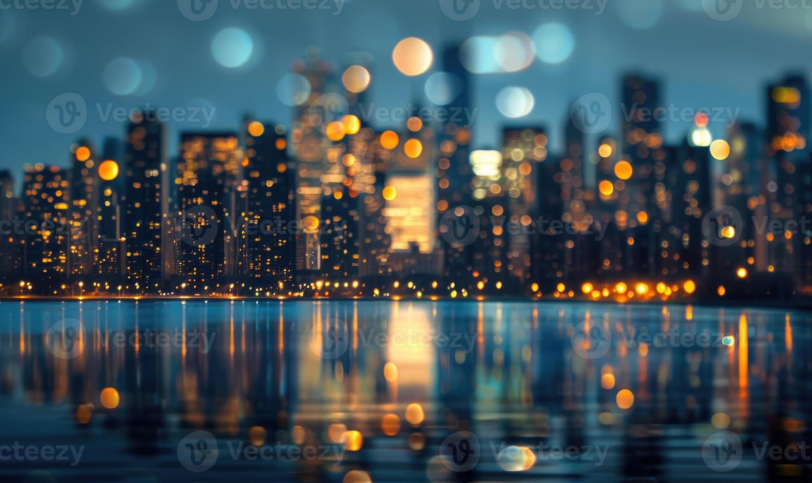 bokeh luces creando un etéreo fondo para un Noche paisaje urbano foto