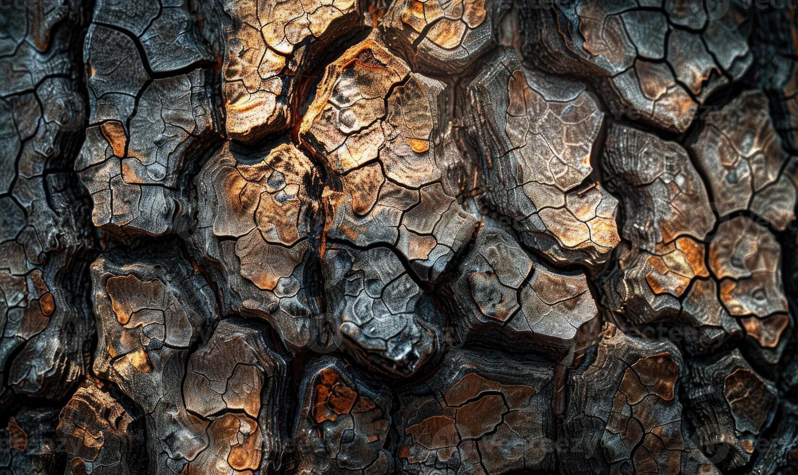 Close-up of pine bark with intricate patterns and textures photo