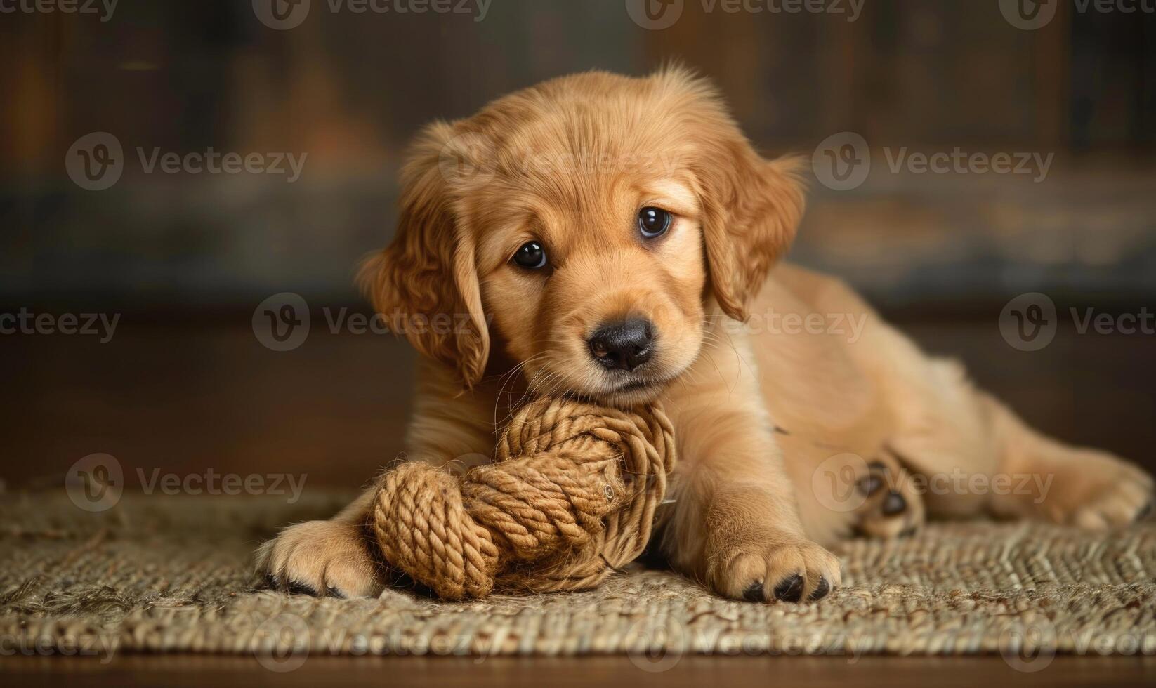 adorable dorado perdiguero perrito jugando con un masticar juguete foto