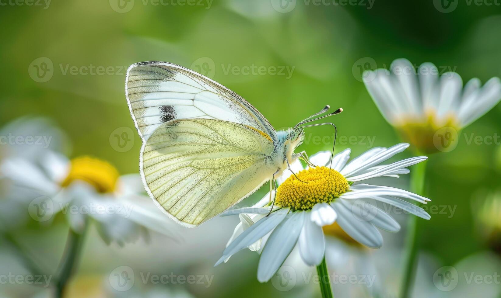 Butterfly amidst wildflowers, closeup view, selective focus, spring nature photo