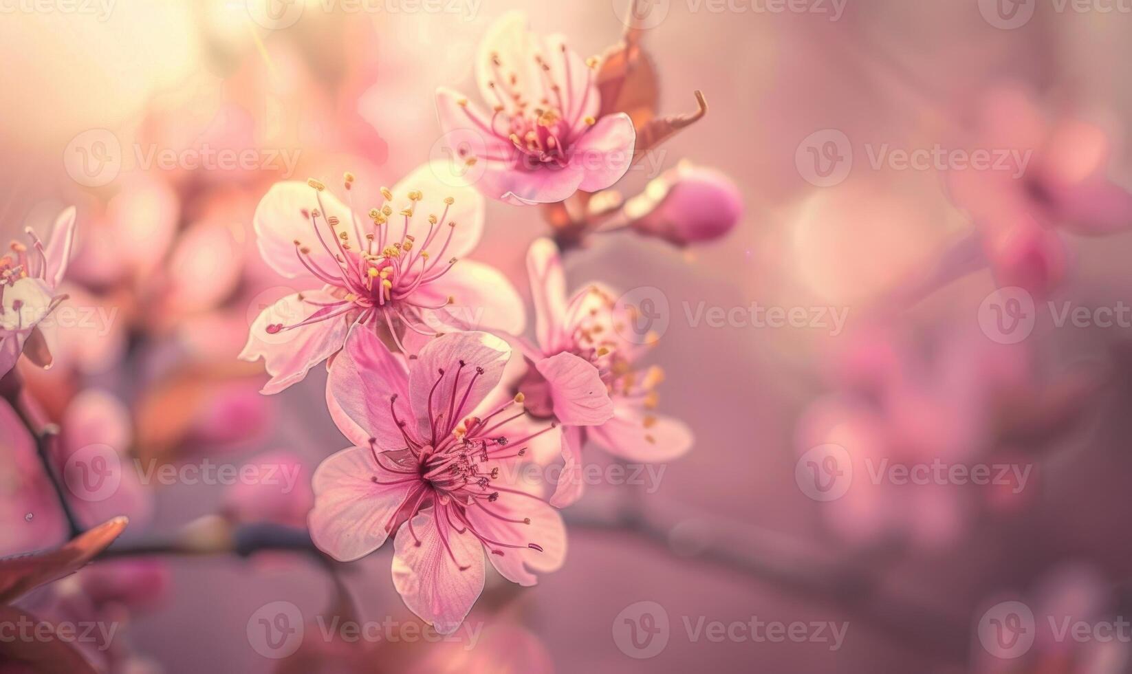 Blooming cherry blossom tree, closeup view, selective focus, bokeh photo
