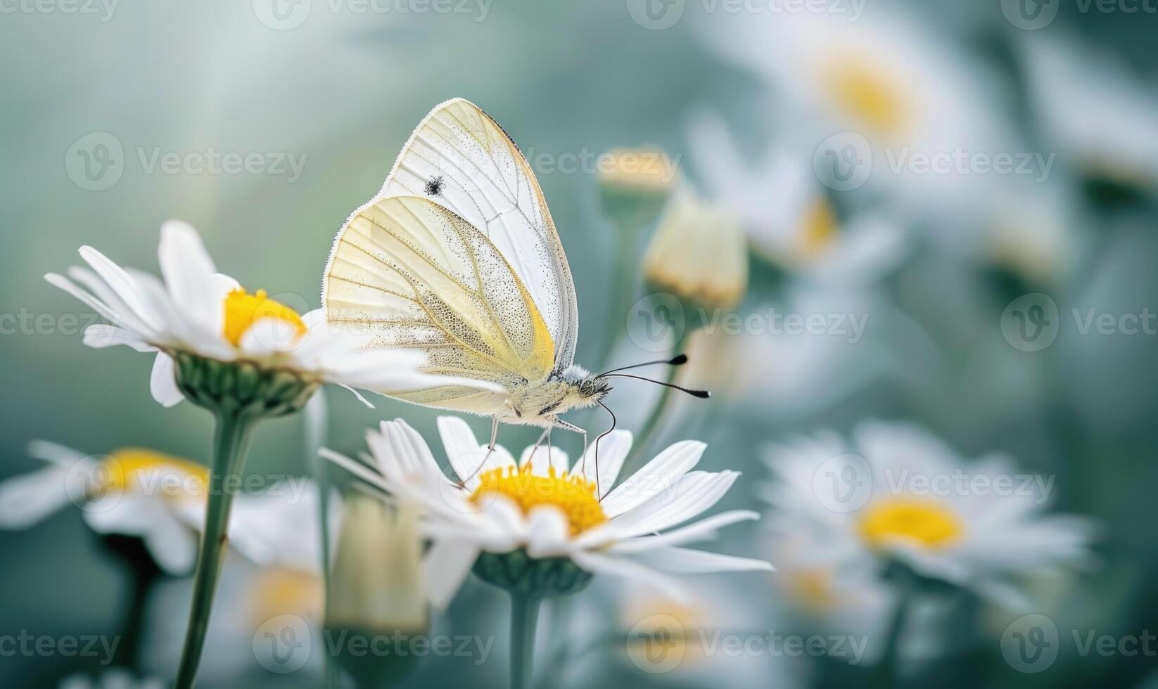 Butterfly amidst wildflowers, closeup view, selective focus, spring nature photo