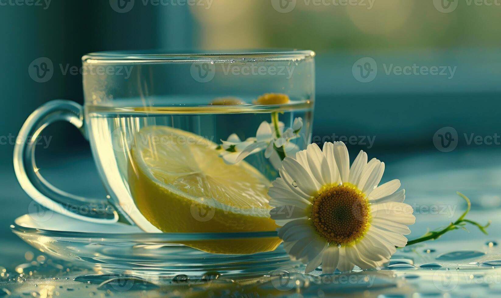 Chamomile tea served in a cozy cafe photo