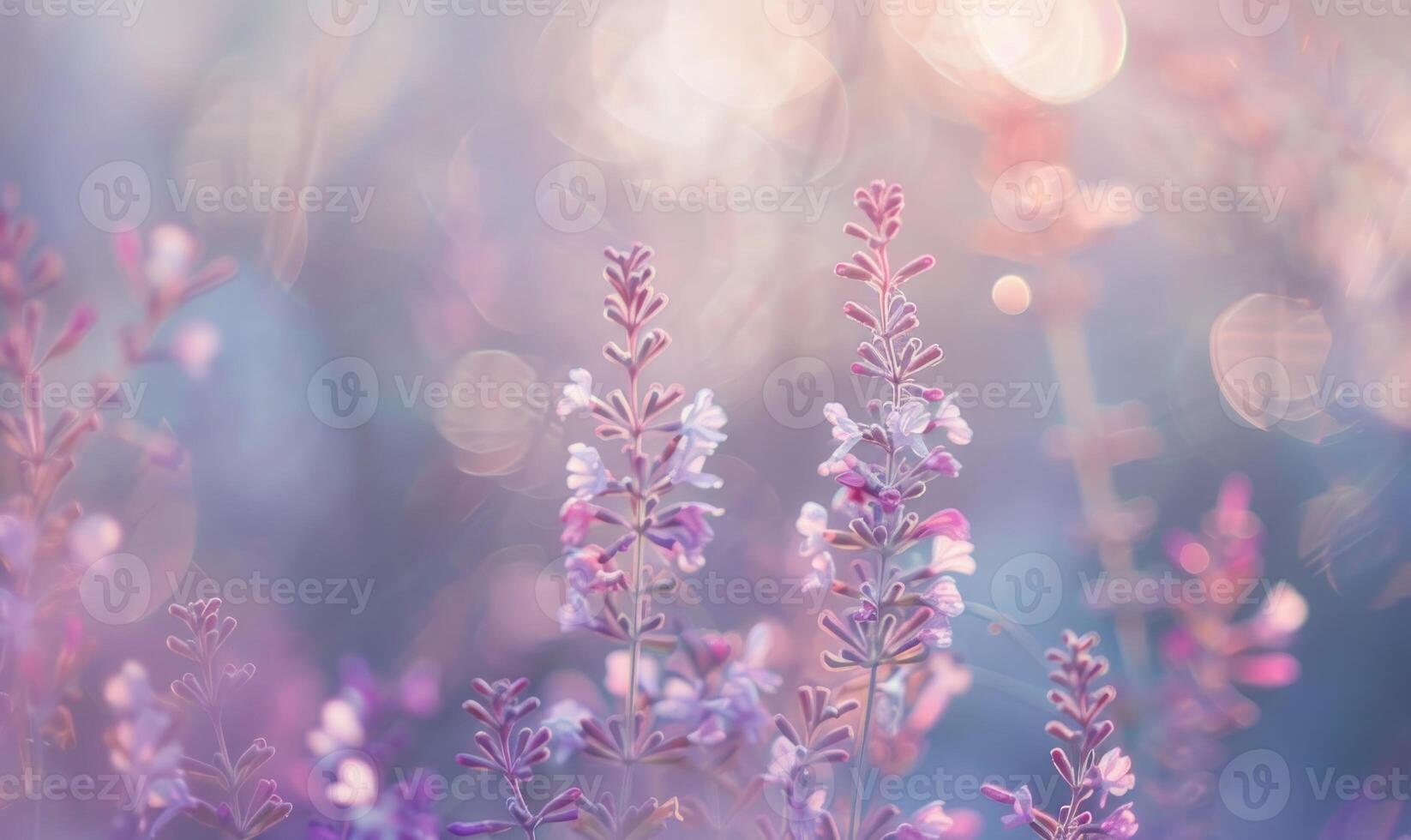 Soft pastel bokeh lights blending together in a tranquil scene, wild flowers photo