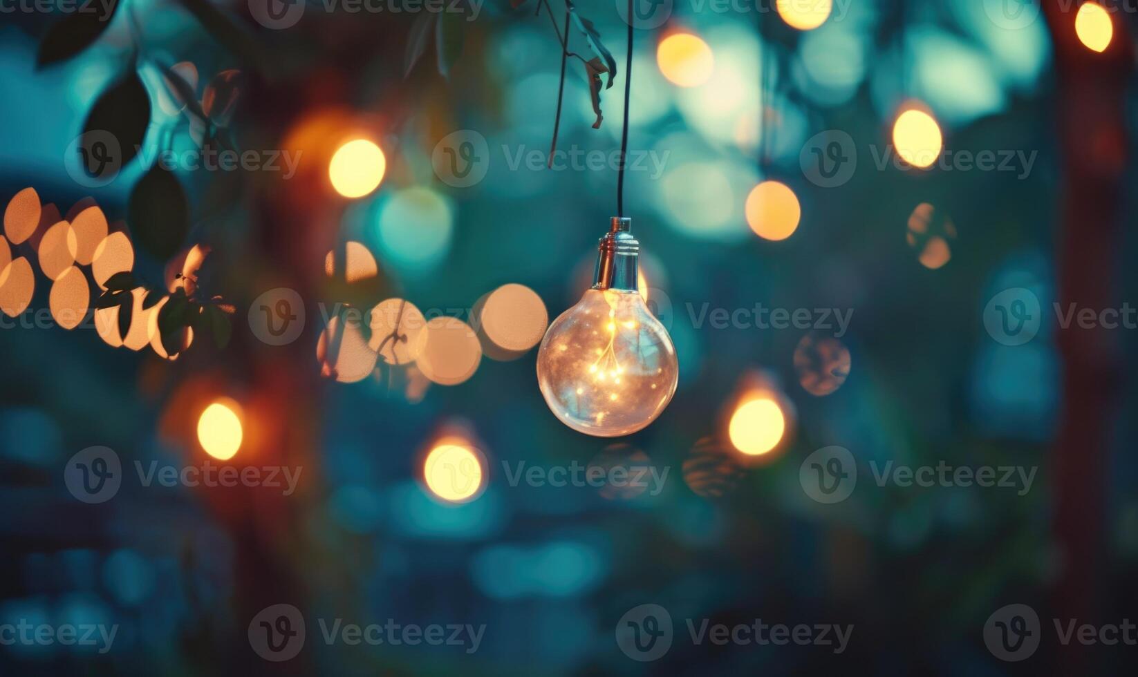 Soft bokeh lights creating a romantic ambiance in an intimate outdoor setting photo