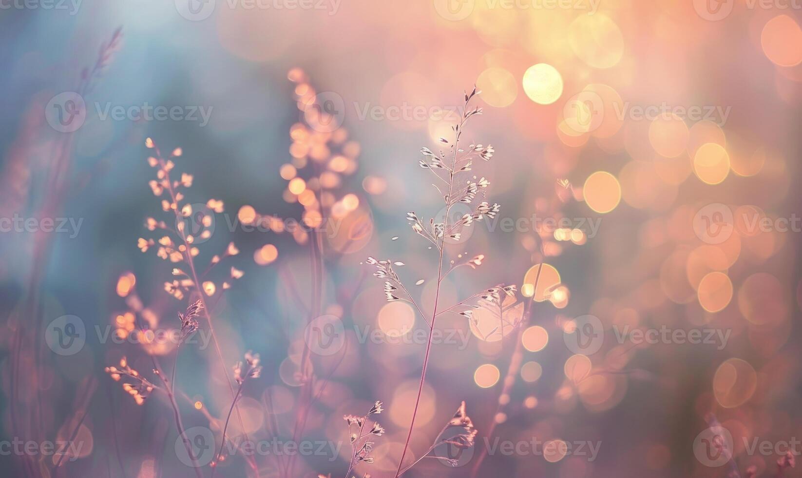 Soft pastel bokeh lights blending together in a tranquil scene, wild flowers photo