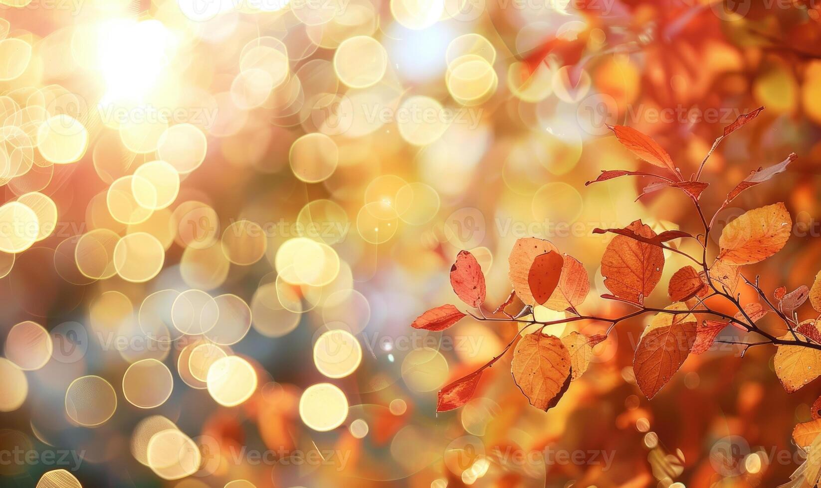 Sparkling bokeh lights against a backdrop of autumn foliage photo