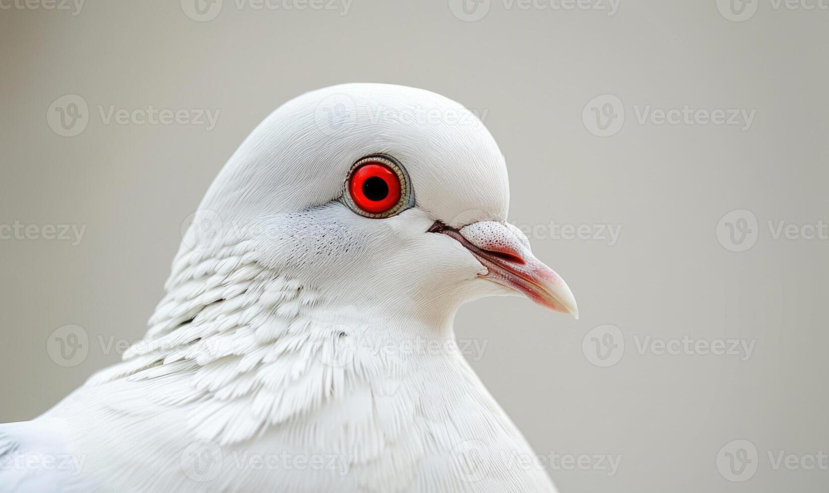 White pigeon with bright red eyes captured in a striking close-up photo