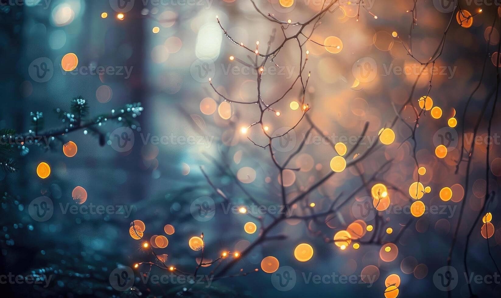 Subtle bokeh lights creating an enchanting atmosphere in a mystical forest photo
