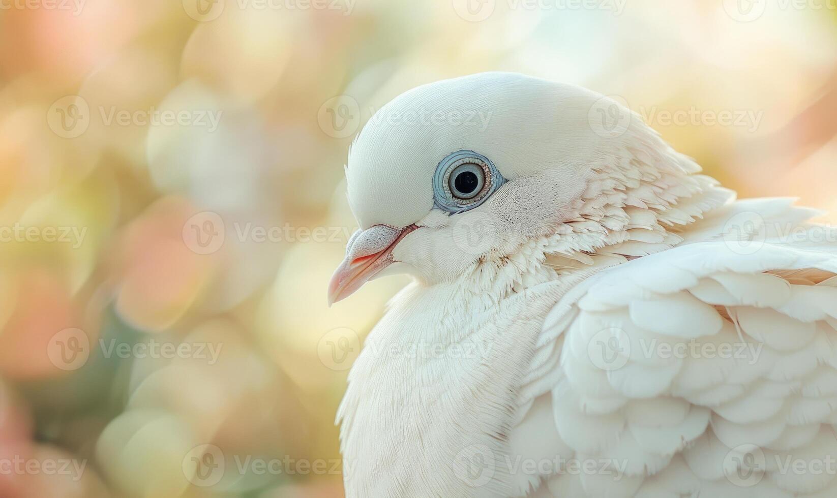 White pigeon with soft downy feathers captured in a close-up portrait photo