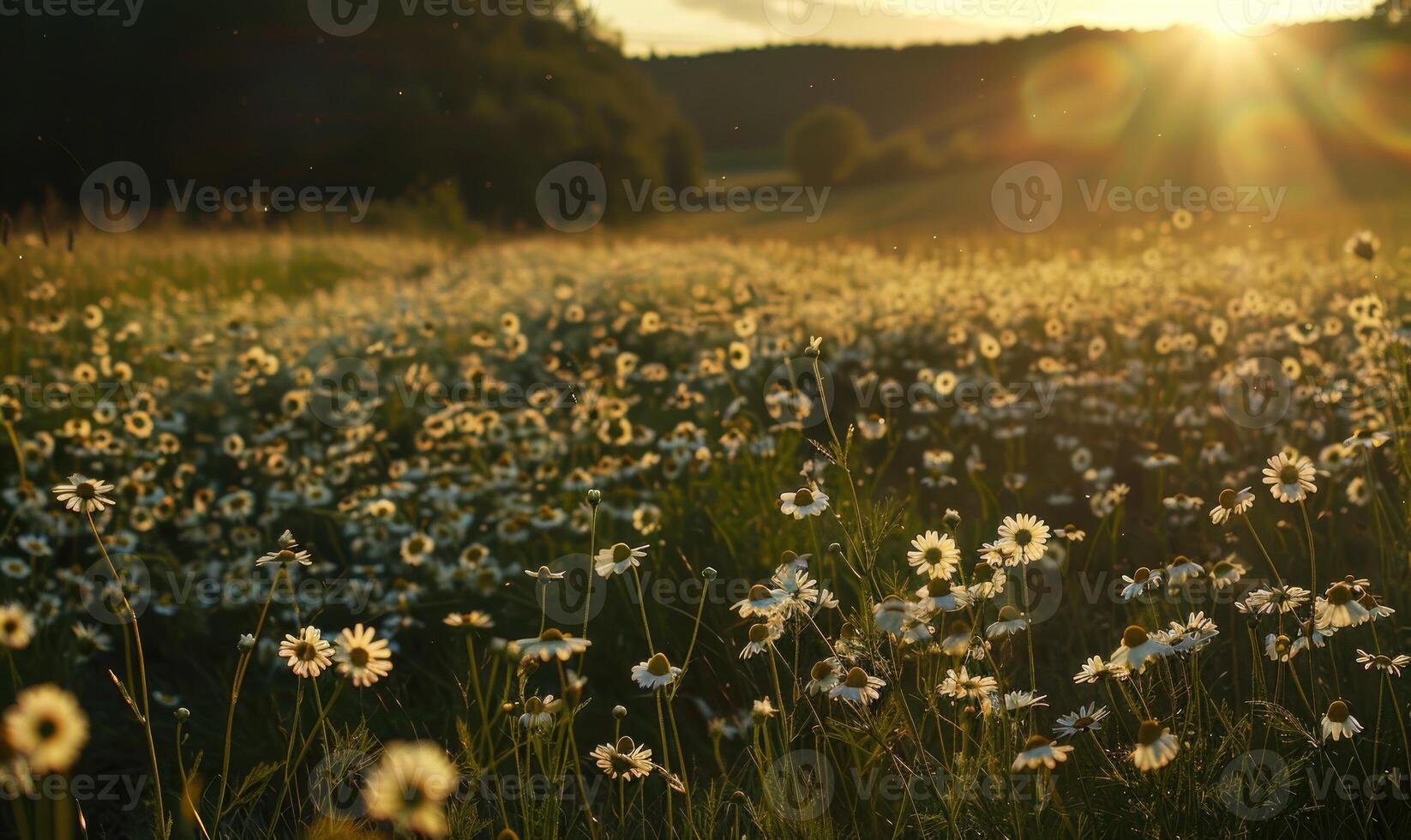 manzanilla campo a dorado hora, primavera naturaleza antecedentes foto