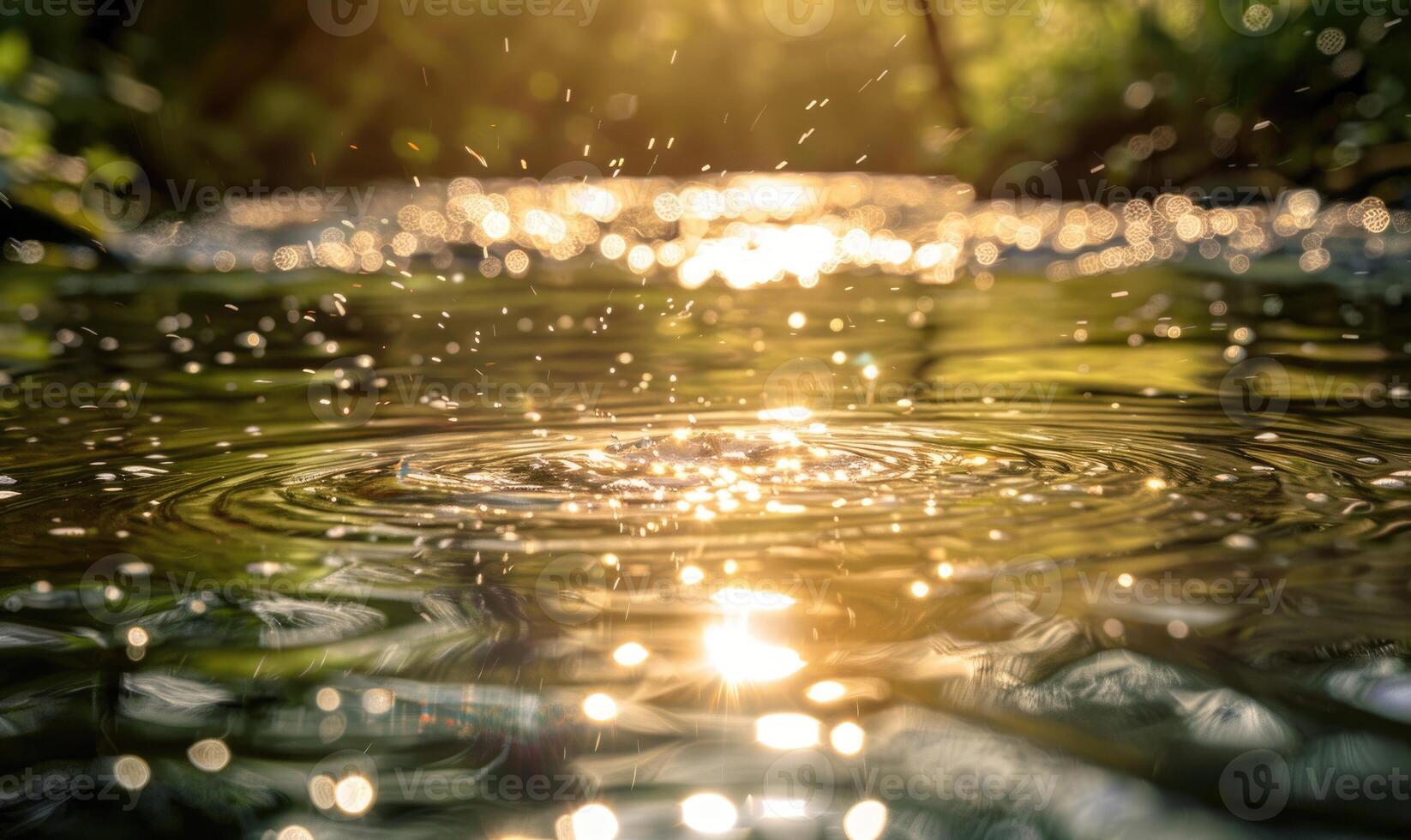 Sunlight dancing on the surface of a babbling spring river photo