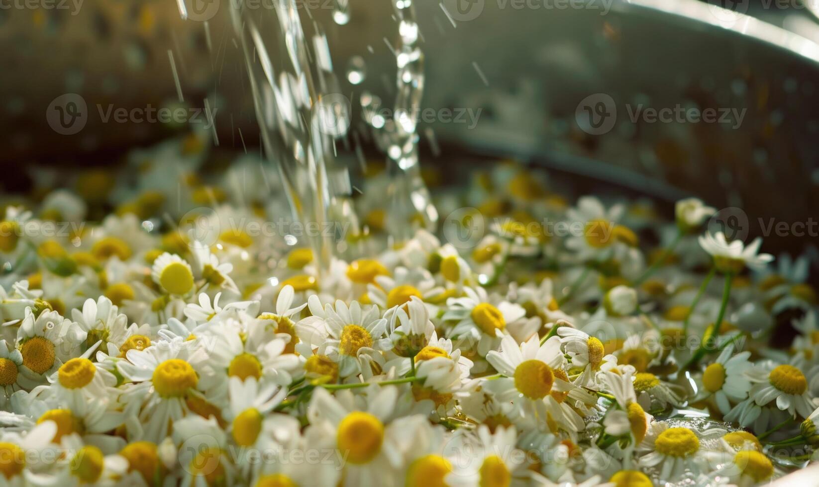 de cerca de manzanilla flores siendo destilado, naturaleza belleza antecedentes foto