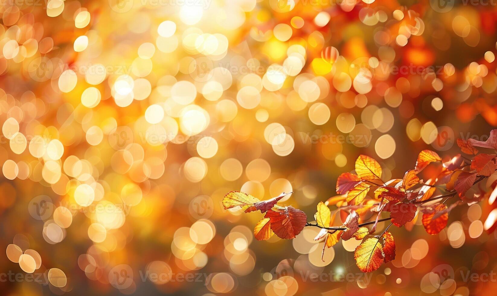 Sparkling bokeh lights against a backdrop of autumn foliage photo