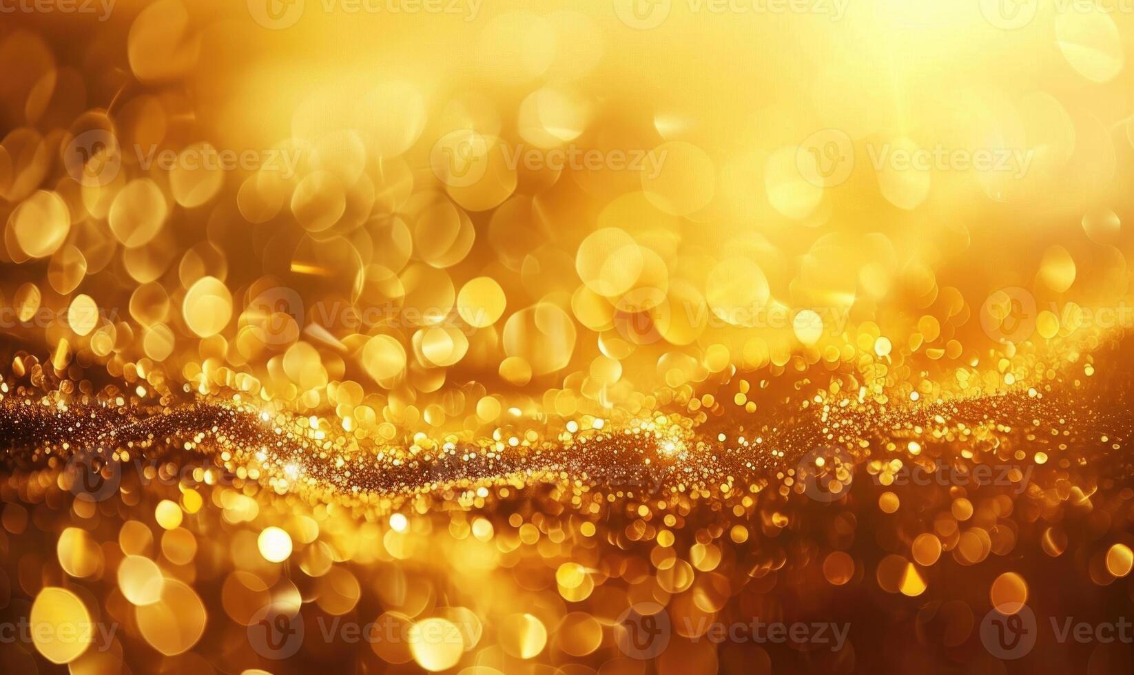 Close-up of golden bokeh lights shimmering in the evening photo