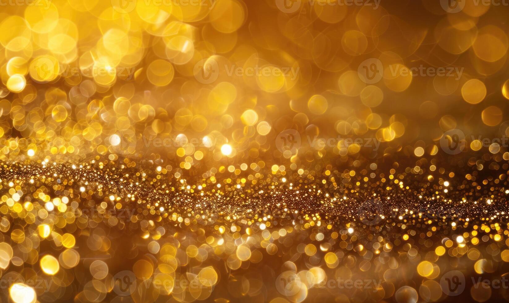Close-up of golden bokeh lights shimmering in the evening photo