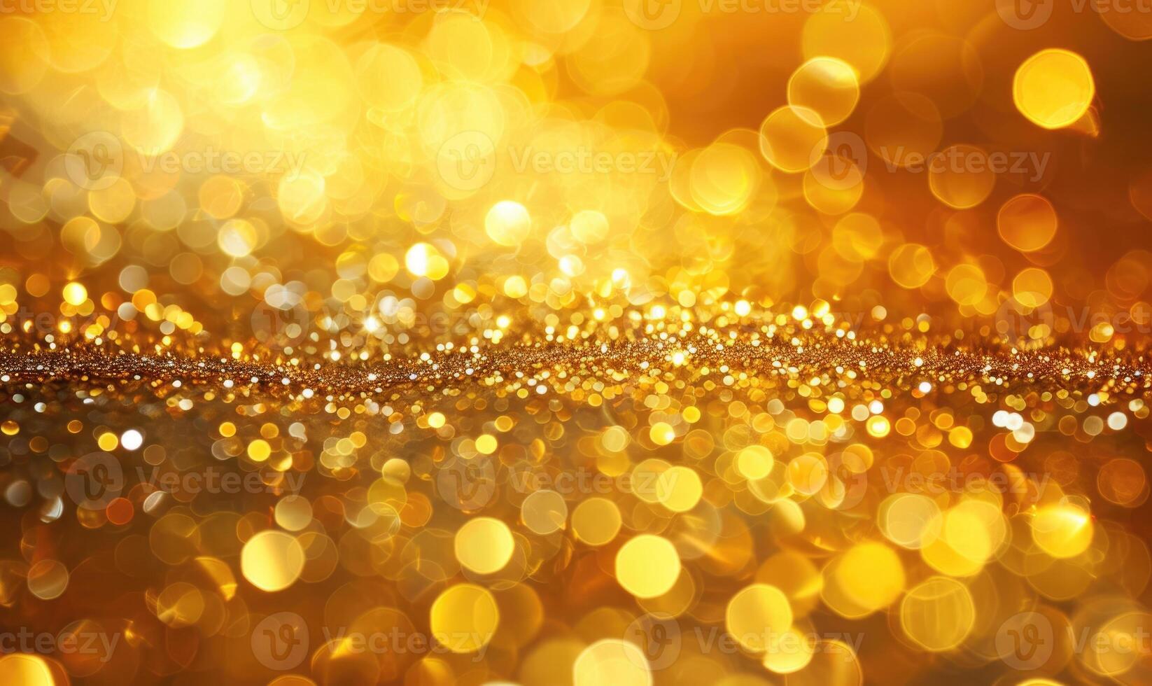 Close-up of golden bokeh lights shimmering in the evening photo