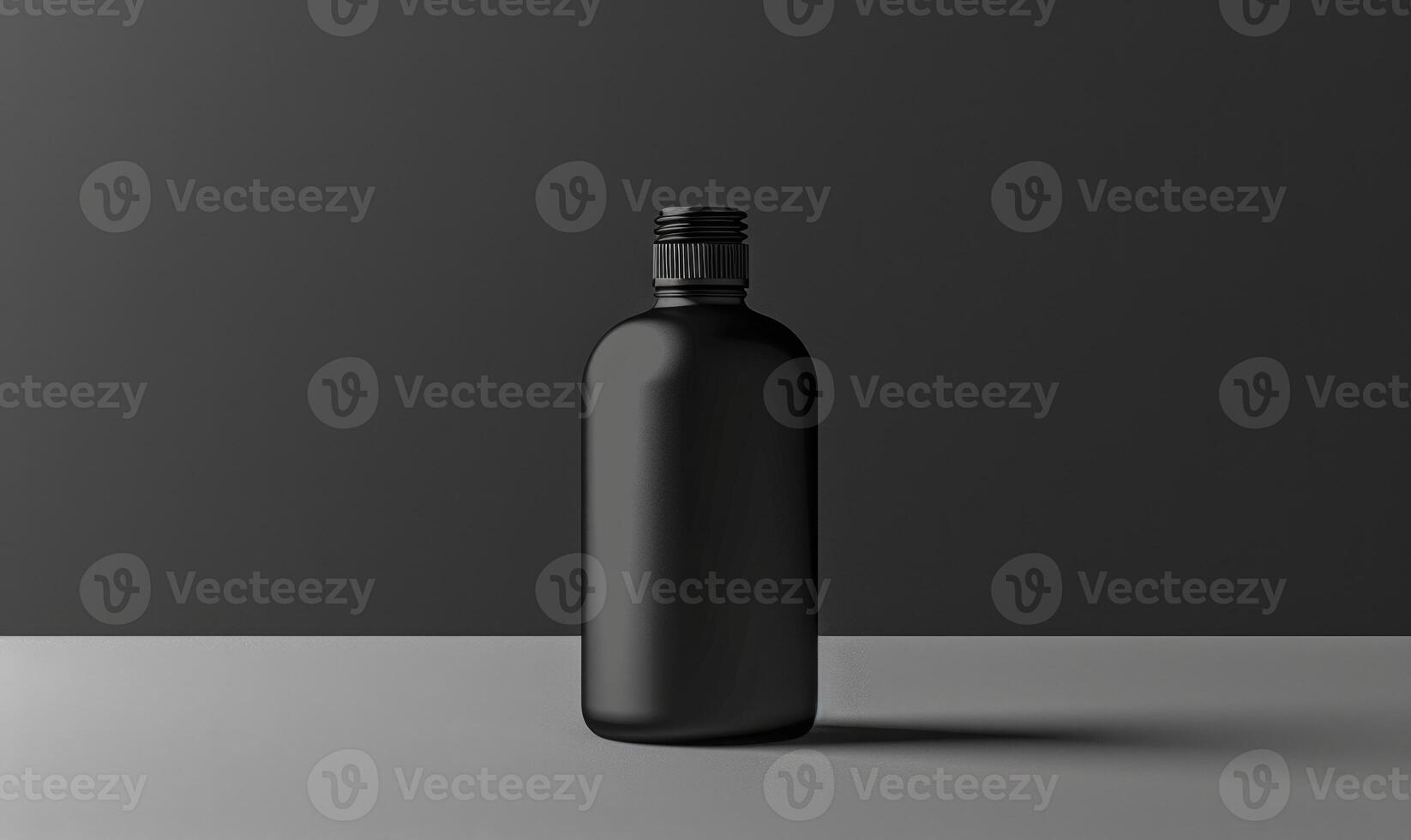 Matte black glass bottle mockup housing a premium quality beard oil enriched with natural oils and vitamins photo