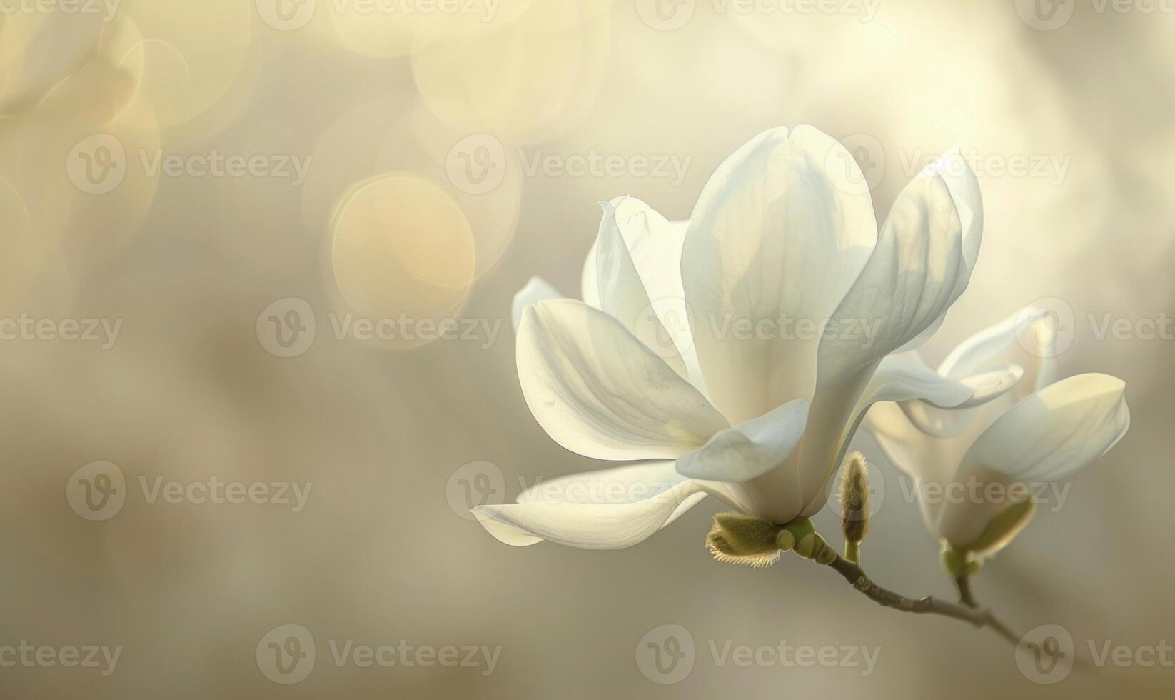 Close-up of a delicate magnolia blossom against a soft blurred background, floral background photo