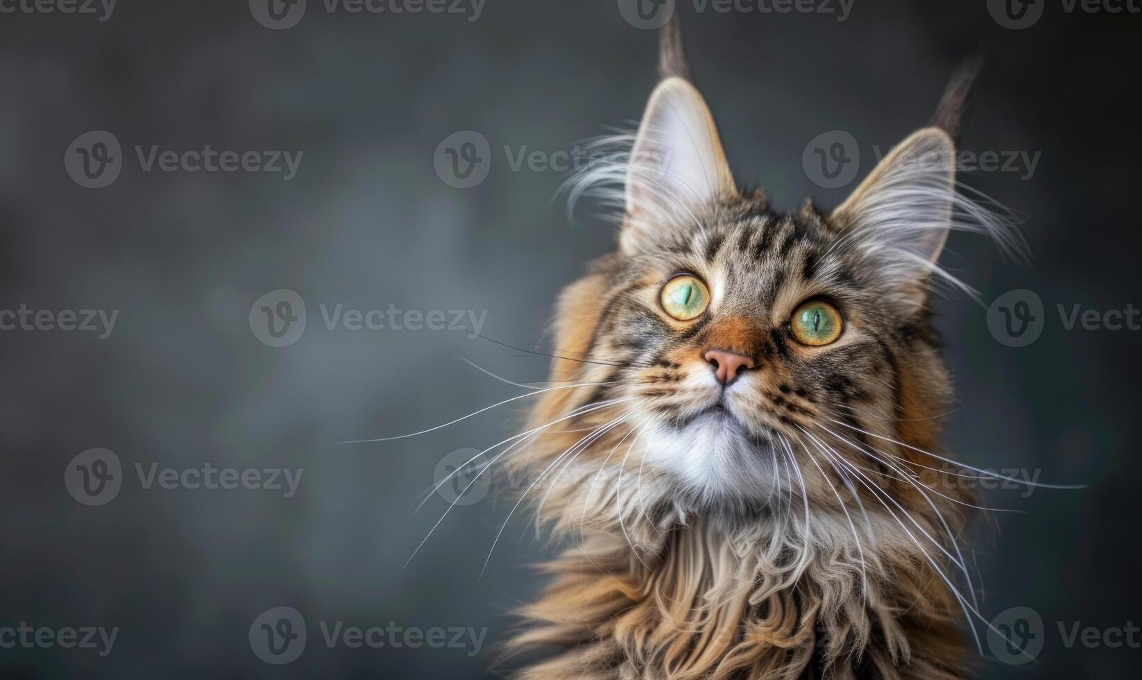 Maine Coon cat gazing curiously at the camera with a playful expression photo