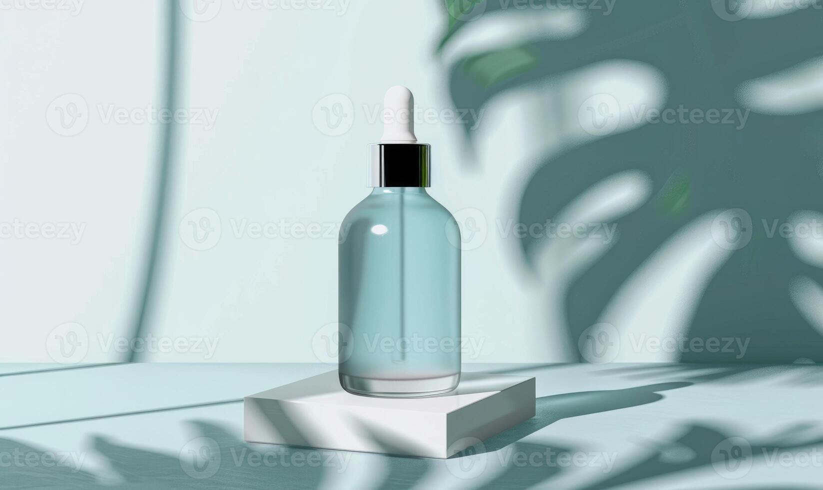 Frosted glass bottle mockup showcasing a luxurious hydrating facial serum with a sleek modern design photo